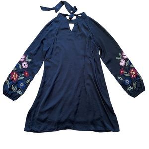 Altar’d State Black Floral Embroidered Dress Long Sleeves